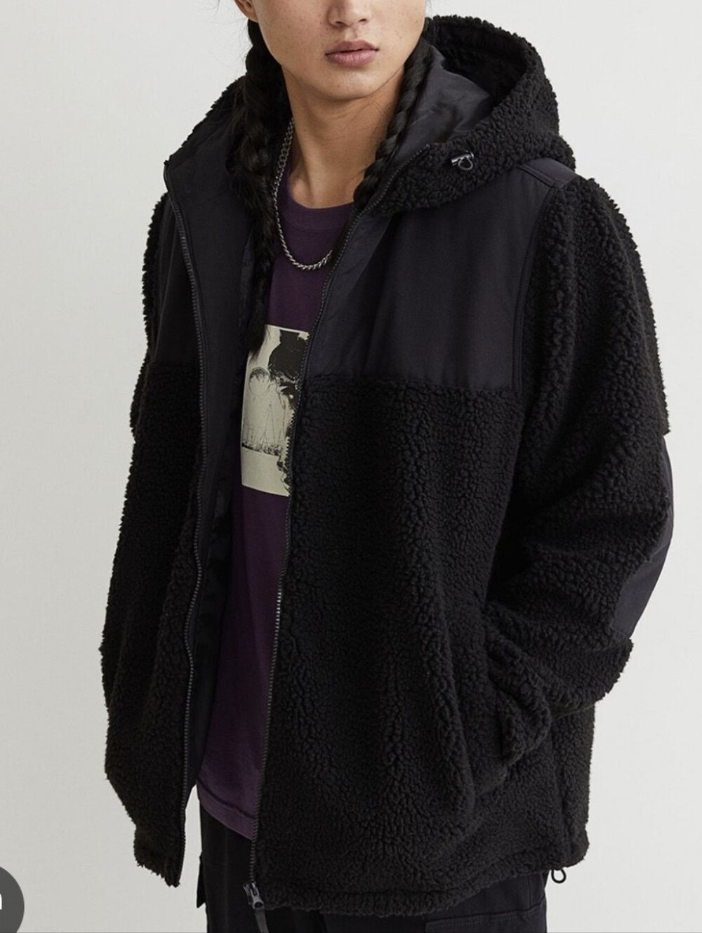 H&M Black Sherpa Hooded Jacket for Men
